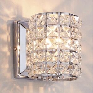LOCLGPM Modern Chrome Crystal Wall Sconces, Elegant Vanity Wall Light Fixture!